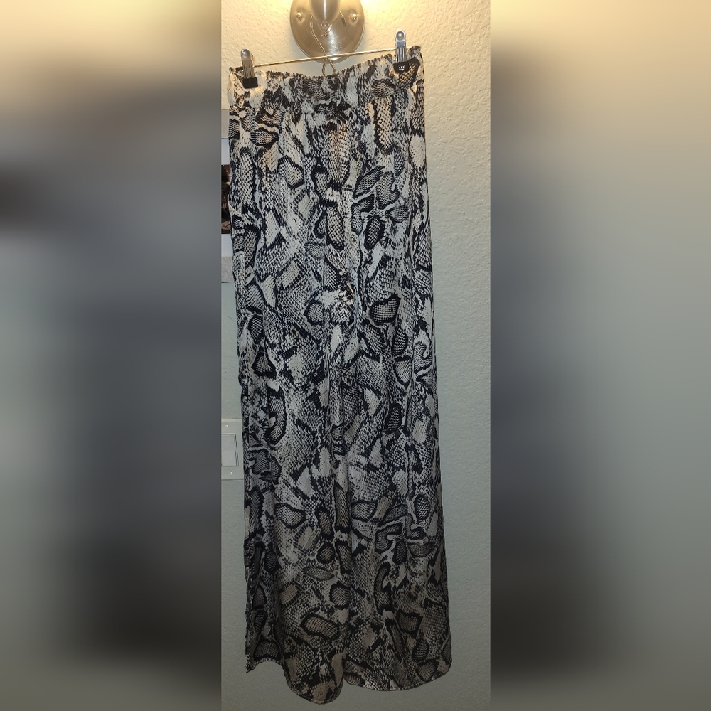 Tyche Python Print Wide Leg Elastic Waist Satin Pants Sz Small Made In USA